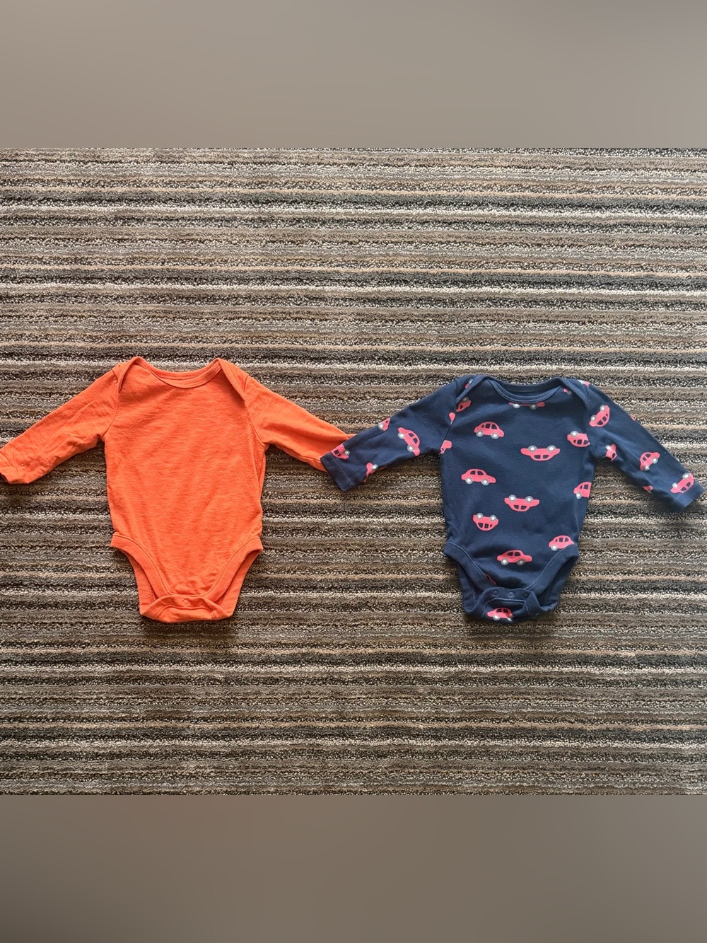 Old Navy Orange Long-Sleeve Bodysuit & Navy Car-Print One-Piece